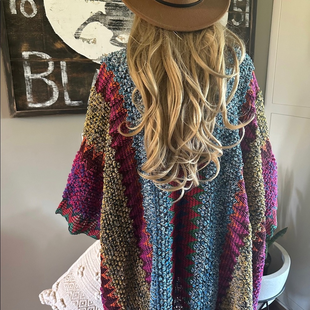 New Bohemian Loom Moroccan Knit Tasseled Handmade Poncho Cardigan Sweater - Picture 8 of 10